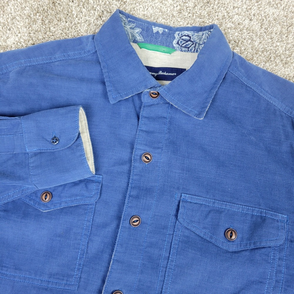 Tommy Bahama Mens Medium Solid Blue Corduroy Button Up Long Sleeve Workshirt